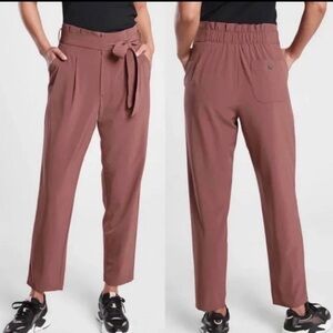 Athleta Skyline Pant II Pants Womens Size 2 Rust Elastic Waist Stretch Belted